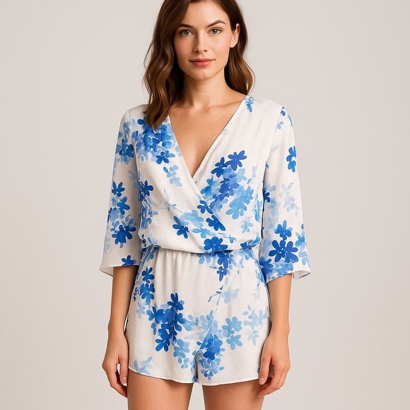 Olive & Oak Dresses & Skirts - Olive & Oak Blue Floral Wrap Dress